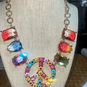COPY - Betsey Johnson Love Fest Peace Sign Multicolored Flower Statement Neckla…